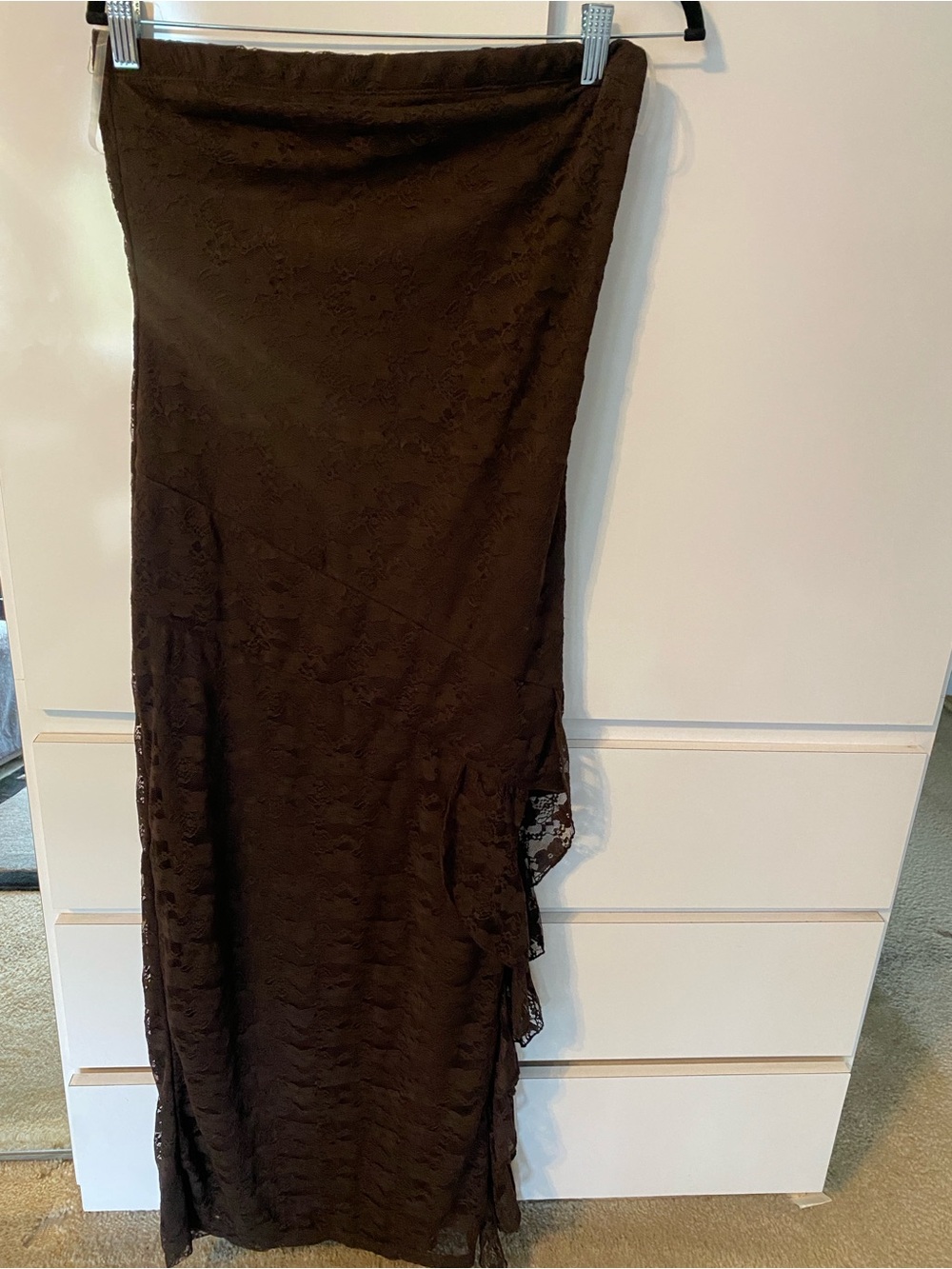 Brown Lace Maxi strapless dress beautiful